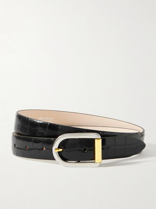Mija Croc-effect Leather Belt - Black
