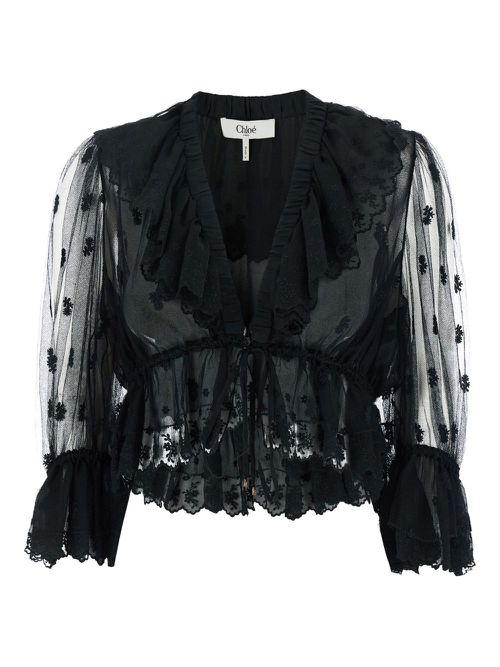Chloé ruffle-detail sheer blouse - Black