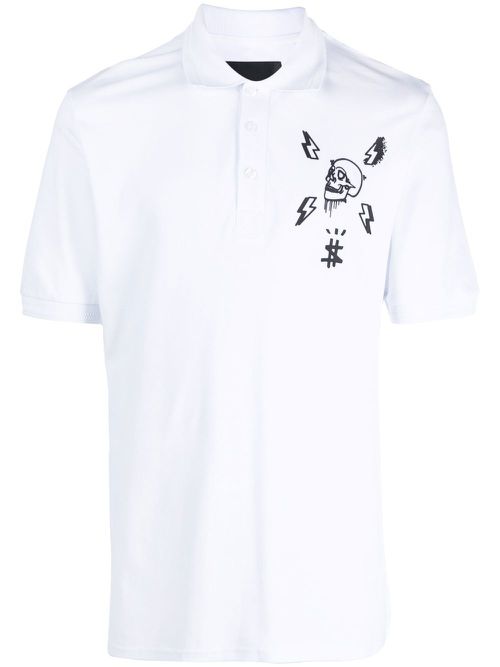 Skull-print polo shirt - White