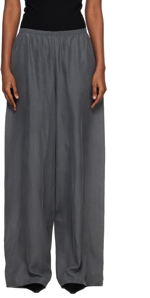 Gray Mid-Rise Silk Track Pants