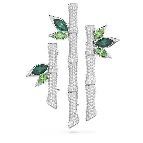 Dellium brooch, Bamboo, Green, Rhodium plated
