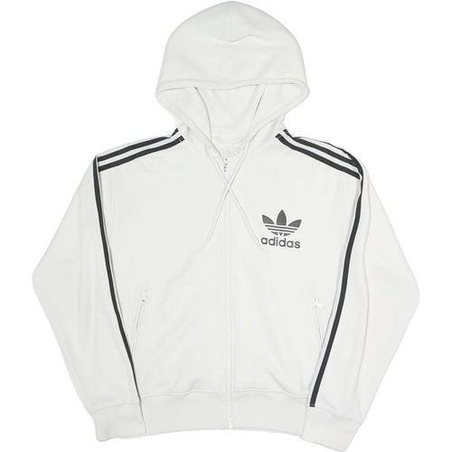 ADIDAS Womens White Hoodie S Cotton Blend Full Zip Sportswear Zip-up