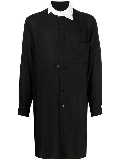 Tab-collar long shirt - Black