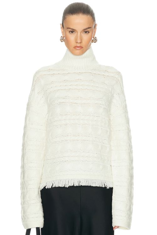 Guest In Residence Cropped Cable Turtleneck Sweater in Cream - Cream. XS also in S, M