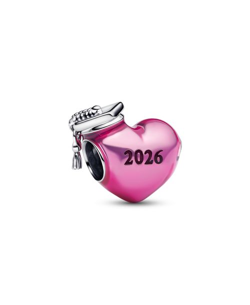 Graduation 2026 Pink Heart Charm - Sterling Silver