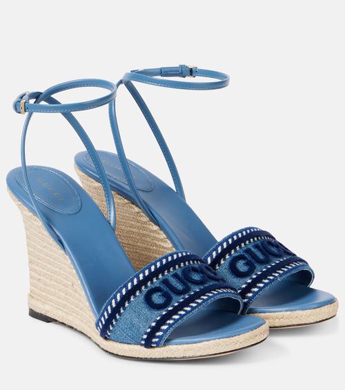 Gucci Logo denim espadrille wedges