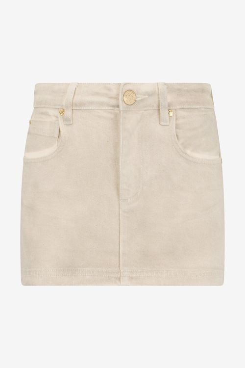 Beige Denim Mini Skirt With Rhinestone Embellishment