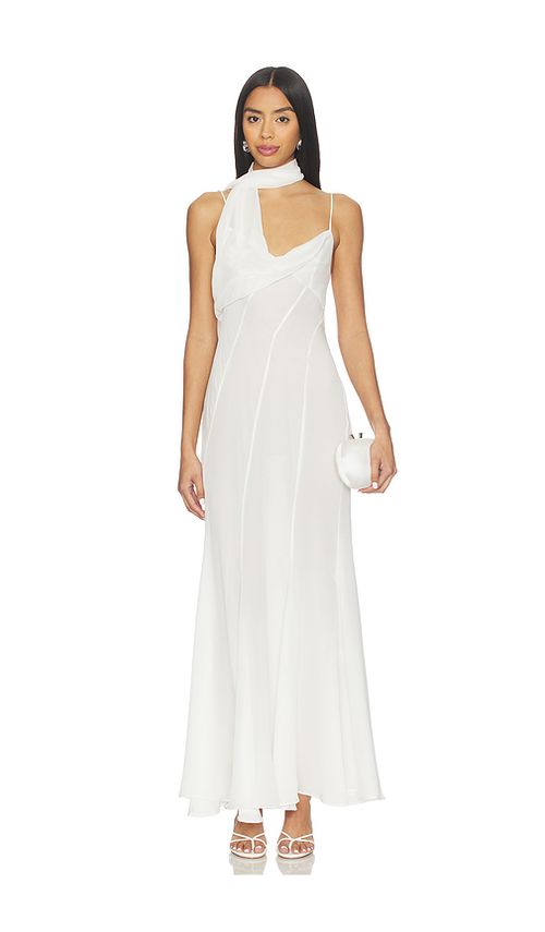 Courtney Zheng Scarf Panelled Silk Gown in Ivory. L. Also in