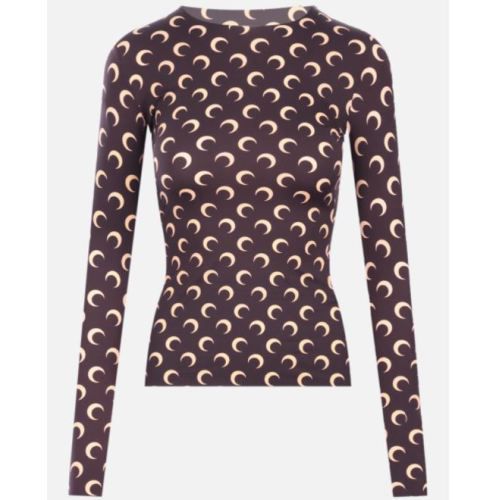 Crescent moon print jersey top - Brown