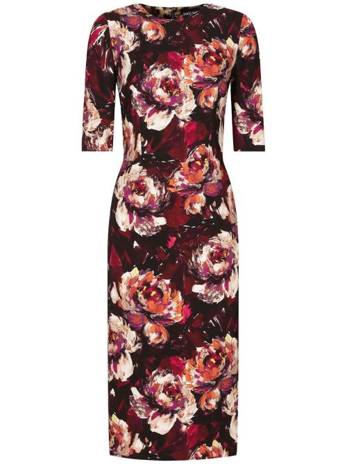 Peony-print midi dress - Pink