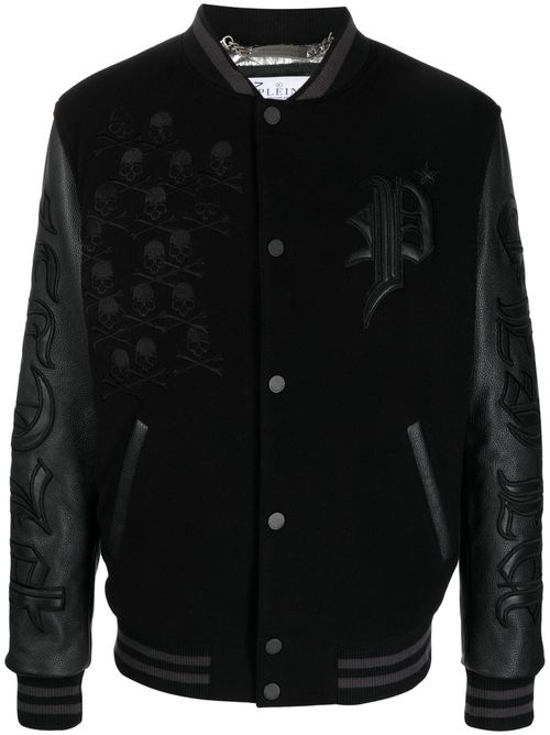 Gothic Plein logo-appliqué varsity jacket - Black
