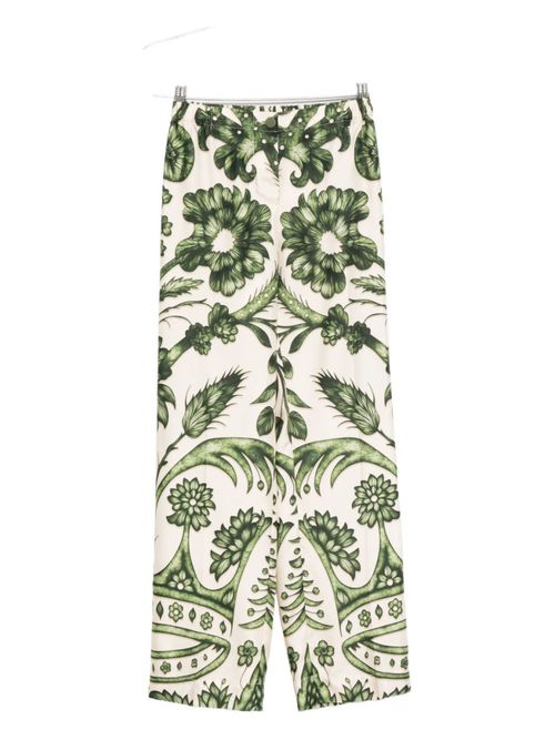 Green Printed Silk Trousers