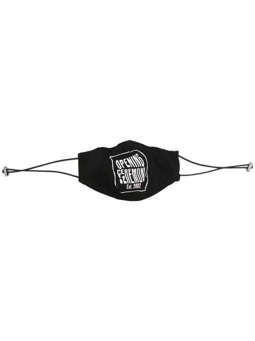 Warped logo lanyard face mask - Black
