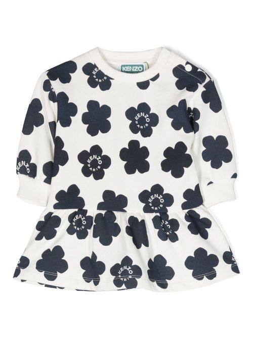 Floral-print long-sleeved dress - White