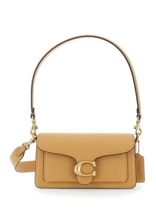 Tabby Shoulder Bag With Plaque Detail In Beige Leather For Women
