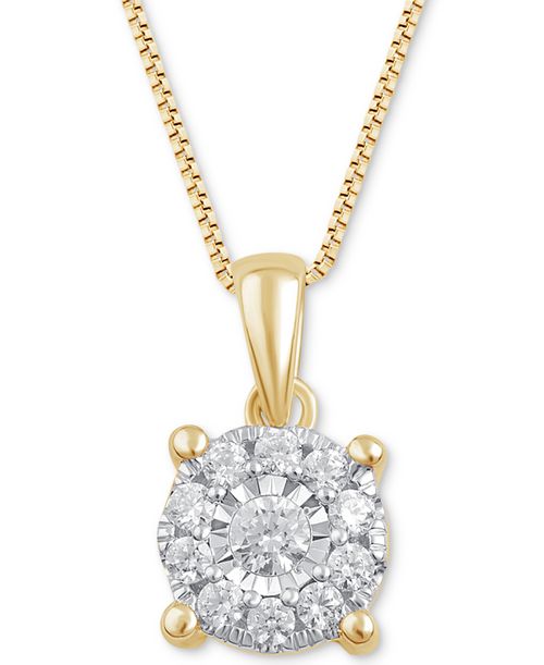 "Diamond Halo 18"" Pendant Necklace (1/3 ct. t.w.) in 14k White, Yellow or Rose Gold - Yellow Gold"