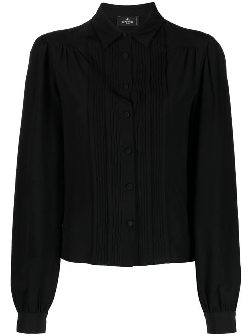 Ribbed-detail silk blouse - Black