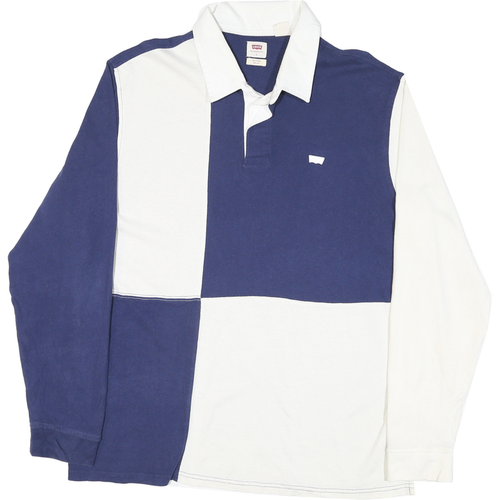 LEVI'S Mens Blue & White Long Sleeve Colourblock Polo Shirt L Cotton Blend