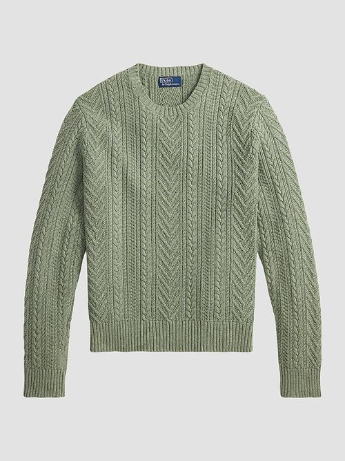 Men's Aran-Knit Cotton-Linen Sweater - Fern Green Combo