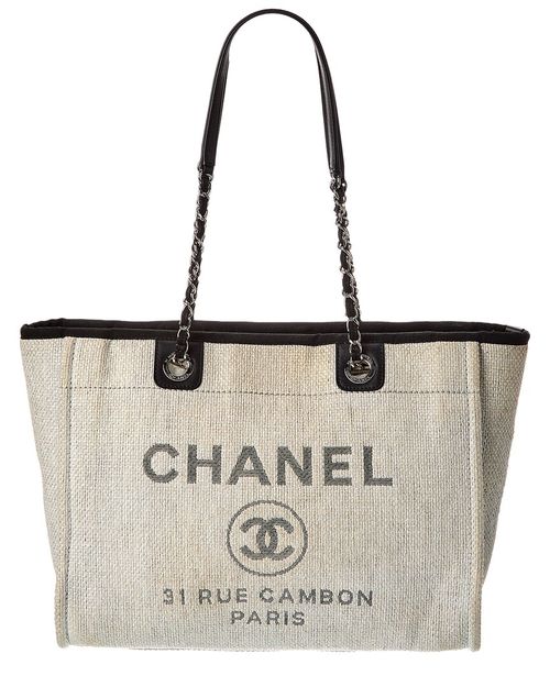 Grey Raffia Small Deauville Tote (Authentic Pre-Loved)