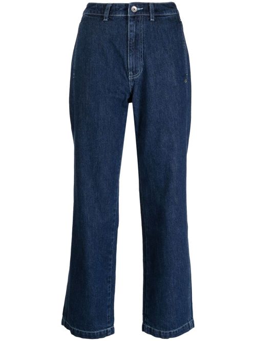 Logo-patch high-waisted cotton jeans - Blue