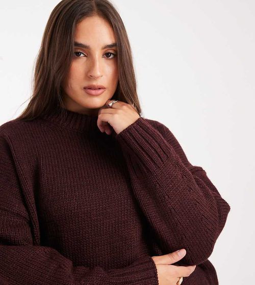 ASOS DESIGN Curve oversized crew neck sweater with curved hem in clean yarn in plum-Purple