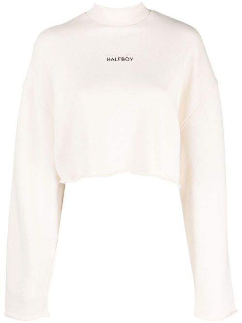 Logo-embroidered cropped sweatshirt - Neutrals