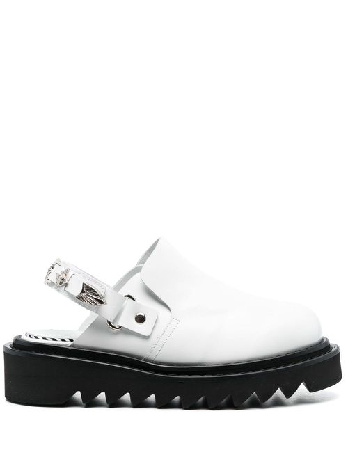 Buckled ankle-strap flat mules - White
