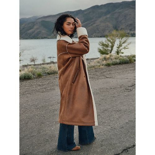Women’s Faux Leather Wrange Coat in Medium Brown