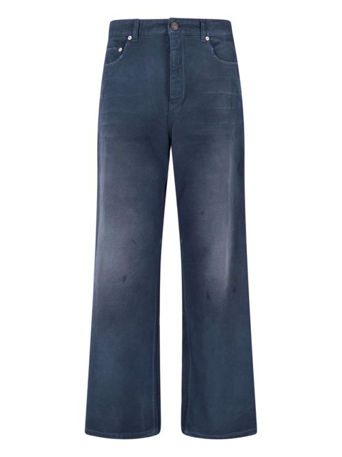 Men's Blue & Green Cotton-Blend Jeans
