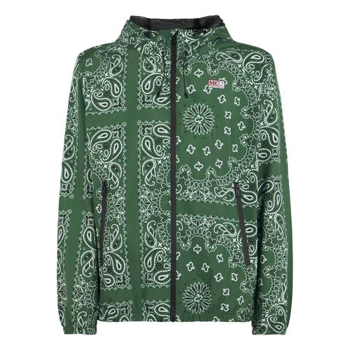 Man Hooded Lightweight Windbreaker With Bandanna Print Green Jacket - Men