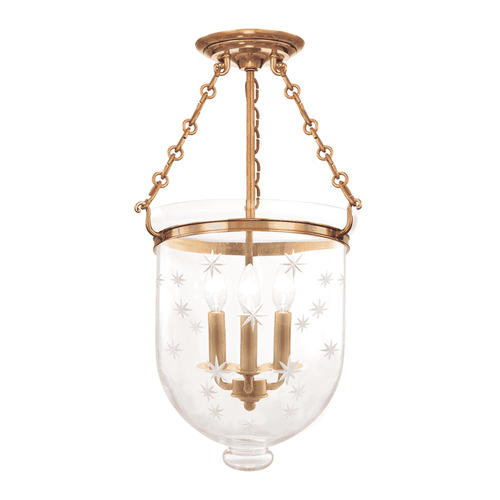 Hampton 3-Light Ceiling Light in Aged Bra