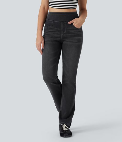Flex™ High Waisted Washed Casual Bootcut Jeans with Pockets  - Phantom Denim
