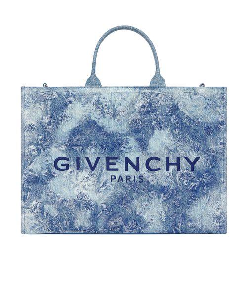 Medium G-Tote bag in washed embroidered denim