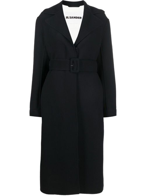 Long-sleeve belted wool coat - Blue