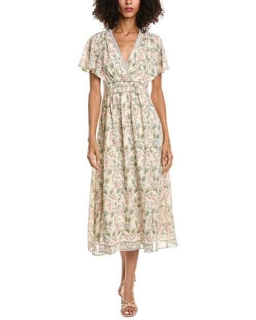 V-Neck Flutter Sleeve Midi Dress