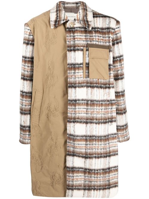 Tartan patchwork shirt coat - Brown