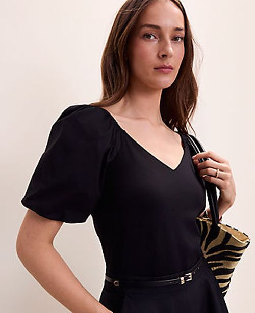 Ann Taylor Mixed Media Puff Sleeve Top