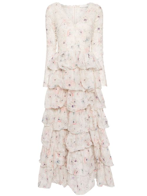 Halliday floral-print gown - White