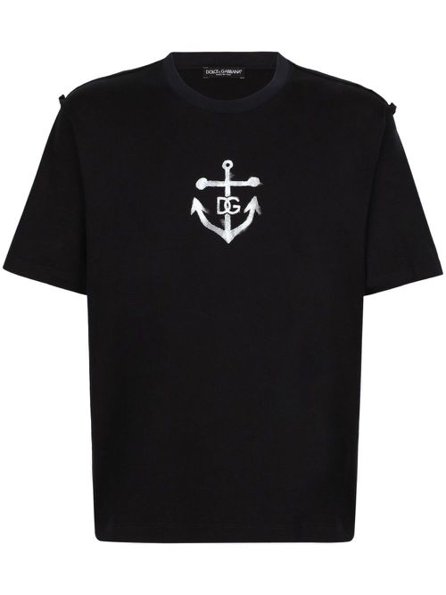 Marina-print cotton T-shirt - Blue