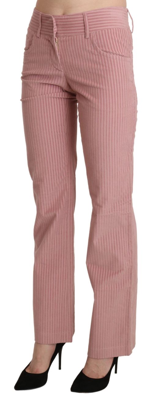 Striped Cotton-Lycra Trousers — Pink