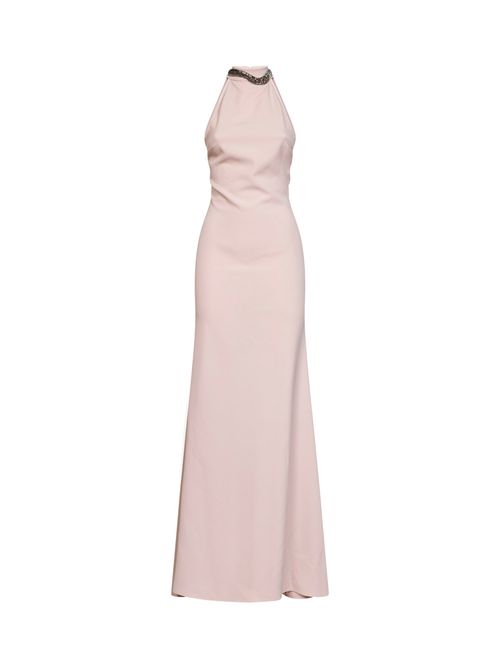 Jewel-Embroidered Halter Maxi Dress — Pink