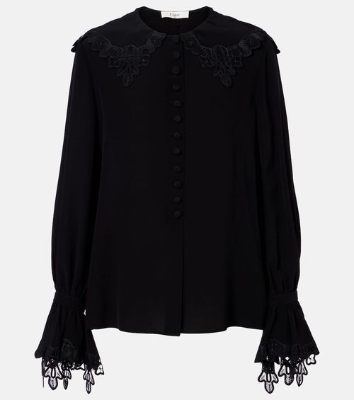 Chloé Embroidered silk crêpe de chine blouse