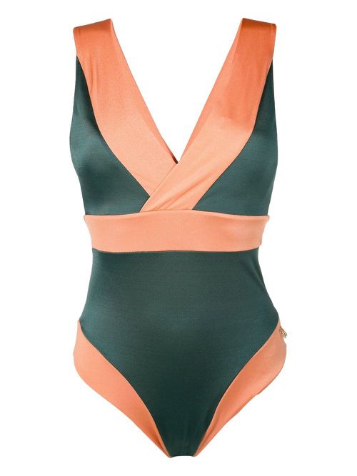 Panelled V-neck swimsuit - Green