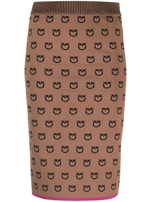 Logo-print knitted fitted skirt - Brown