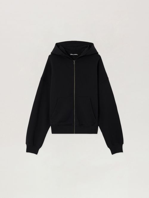 Back Curved Logo Zip Hoodie Man  Black Off White