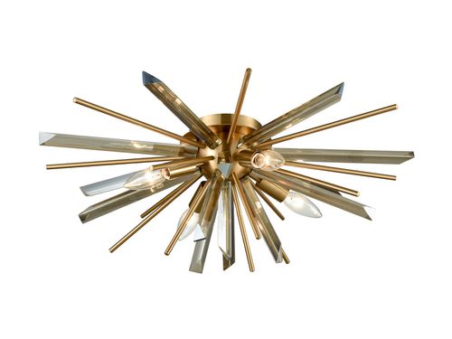 Palisades Ave. 4-Light Flush Mount in Antique Brass With Champagne Gla