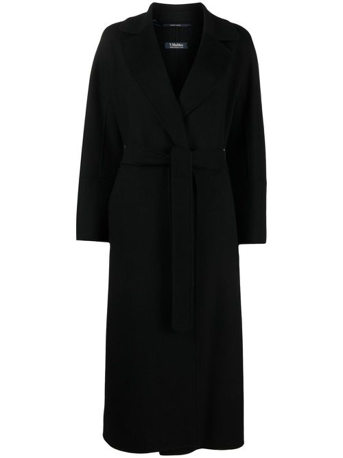 Belted virgin wool trench coat - Black