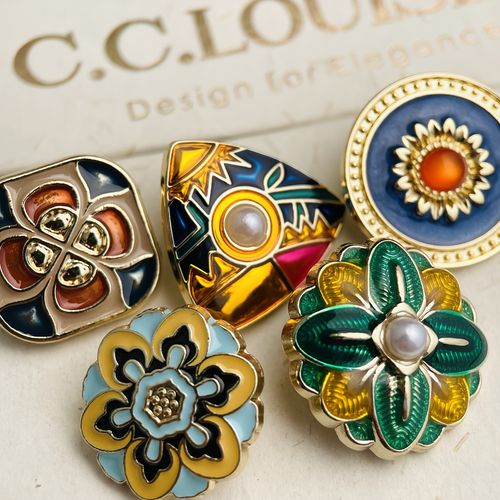 TEMU 5pcs Colorful Glaze Decorative Buttons, Triangular Retro Totem Decoration Pattern, Used For Clothing, Scarves, Bags And Hair Bundle