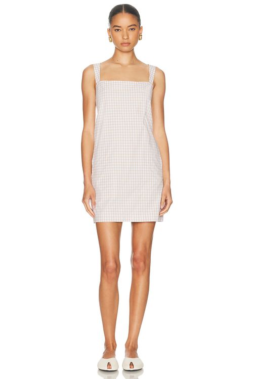 SIMKHAI Sloan Mini Dress in Sand Gingham - Beige. M also in L